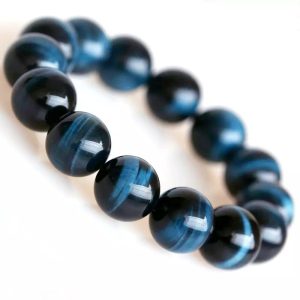 Natural Blue Tiger Eye Bracelet for Men - Flashy Cat Eye