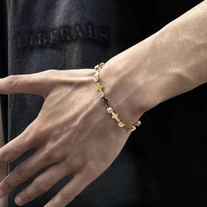Men's Zircon Cross Titanium Steel Adjustable Bracelet