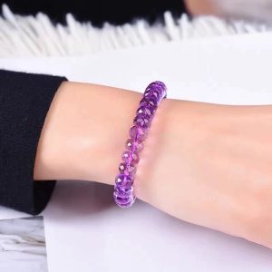 Natural Brazilian Faceted Amethyst Wheel Bead Bracelet