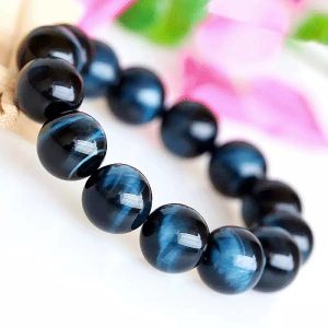 Natural Blue Tiger Eye Bracelet for Men - Flashy Cat Eye