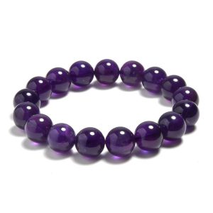 Natural Uruguay Amethyst Round Bead Bracelet for Women