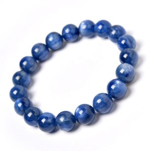Natural Blue Kyanite Round Bead Bracelet - Crystal Gift