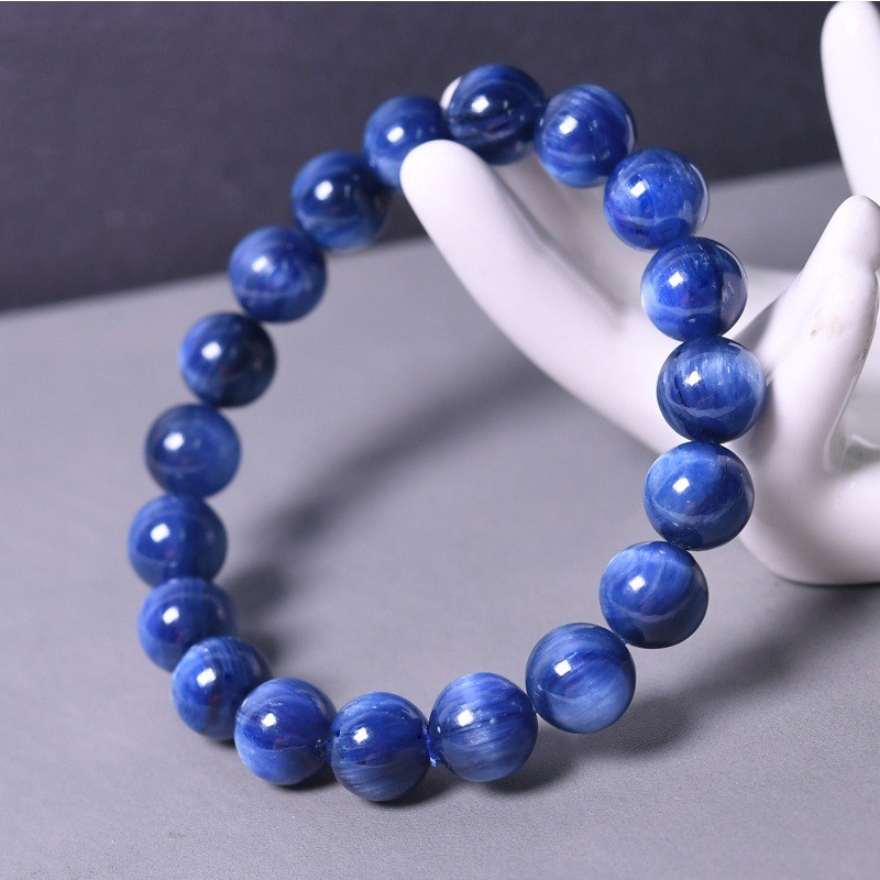 Natural Blue Kyanite Round Bead Bracelet - Crystal Gift - Image 2