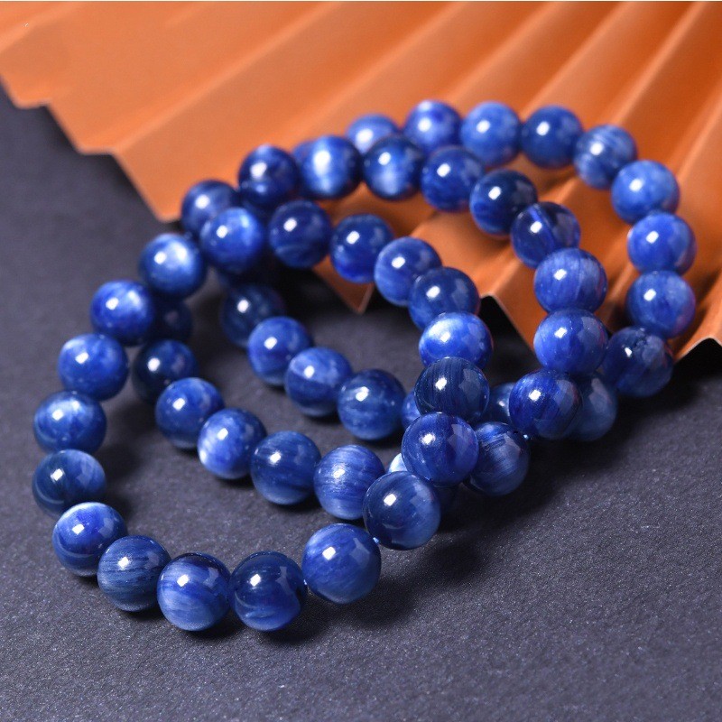 Natural Blue Kyanite Round Bead Bracelet - Crystal Gift - Image 3