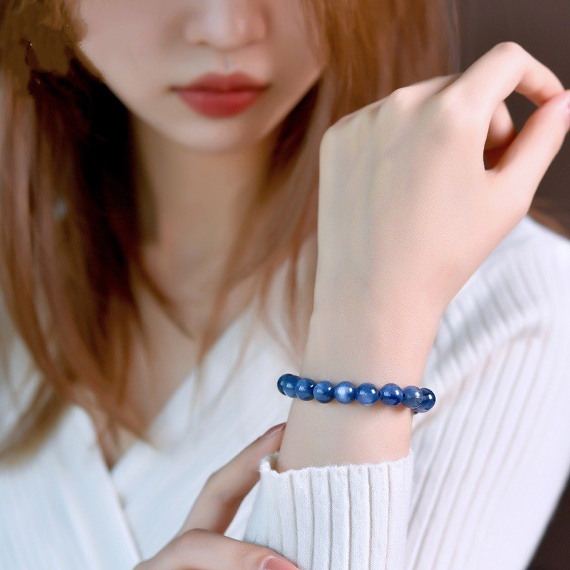 Natural Blue Kyanite Round Bead Bracelet - Crystal Gift - Image 4